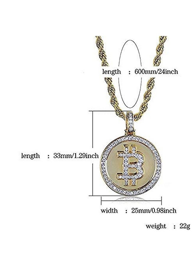 JAJAFOOK - Jewelry Fully Iced Out Cz Simulated 14K Gold Plated Bitcoin Cryptocurrency Pendants Necklaces For Men With 24Inch Stainless Steel Rope Chain - Image 1