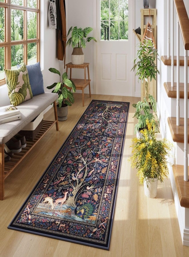 Rugcomf Runner Rug 2x6 Vibrant Tree of Life-Patterned Vintage Kitchen Rugs Non Slip Washable Soft Carpet Runner for Laundry Bedroom Bathroom, Blue - Image 2