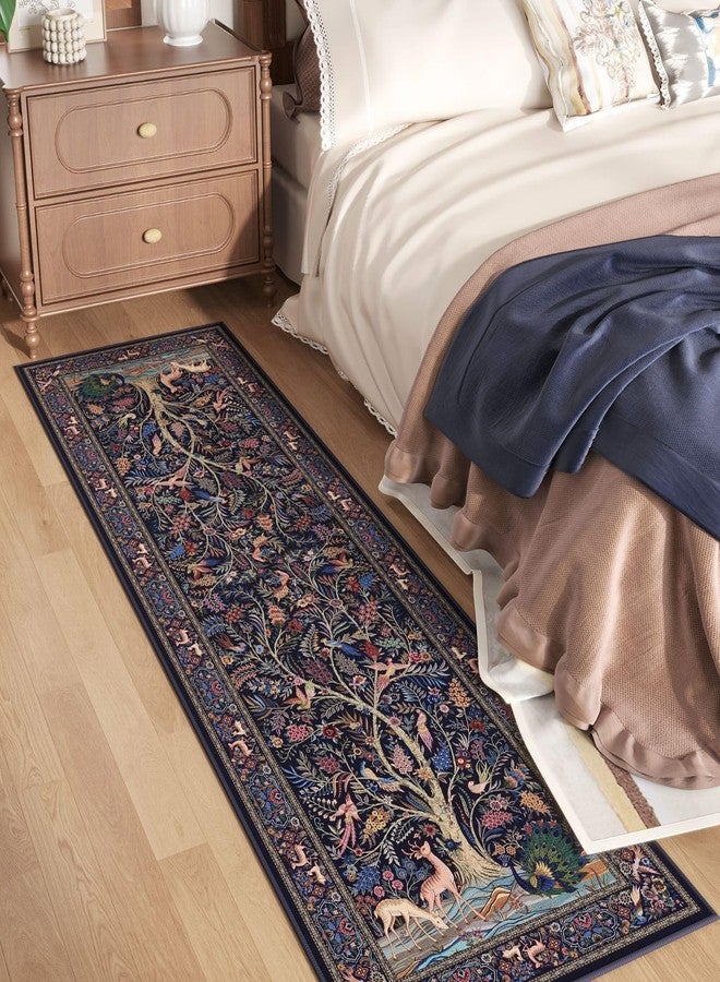 Rugcomf Runner Rug 2x6 Vibrant Tree of Life-Patterned Vintage Kitchen Rugs Non Slip Washable Soft Carpet Runner for Laundry Bedroom Bathroom, Blue - Image 3