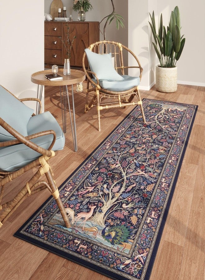 Rugcomf Runner Rug 2x6 Vibrant Tree of Life-Patterned Vintage Kitchen Rugs Non Slip Washable Soft Carpet Runner for Laundry Bedroom Bathroom, Blue - Image 4