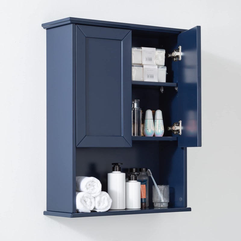 VANIRROR Navy Blue Bathroom Cabinet Wall Mounted with 2 Doors and Adjustable Shelf 23x29 Wooden Medicine Cabinet Over Toilet Storage Wall Hanging Cabinets for BathroomBedroomKitchenLaundry Room