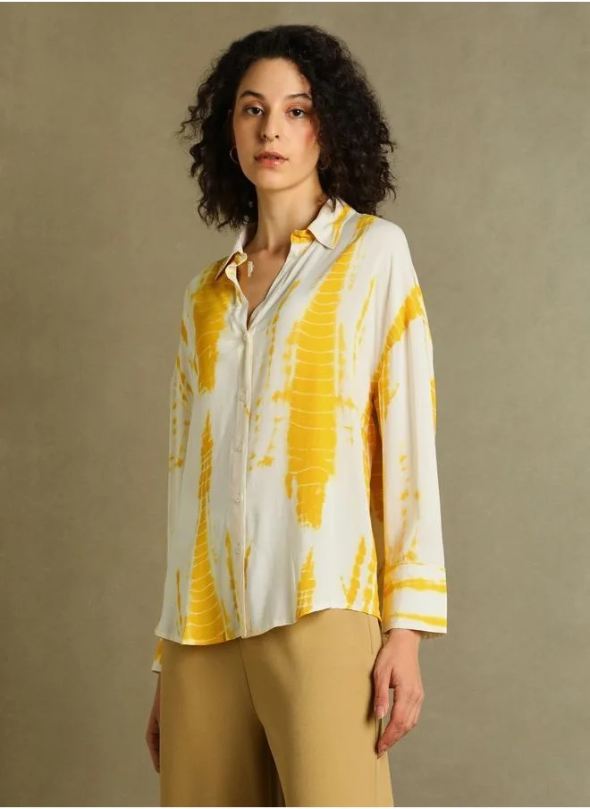 Dennis Lingo Yellow Printed Shirt for Women - Oversized Fit, Vibrant