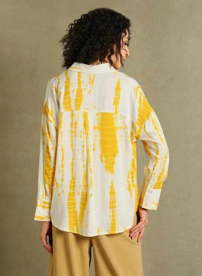 Dennis Lingo Yellow Printed Shirt for Women - Oversized Fit, Vibrant
