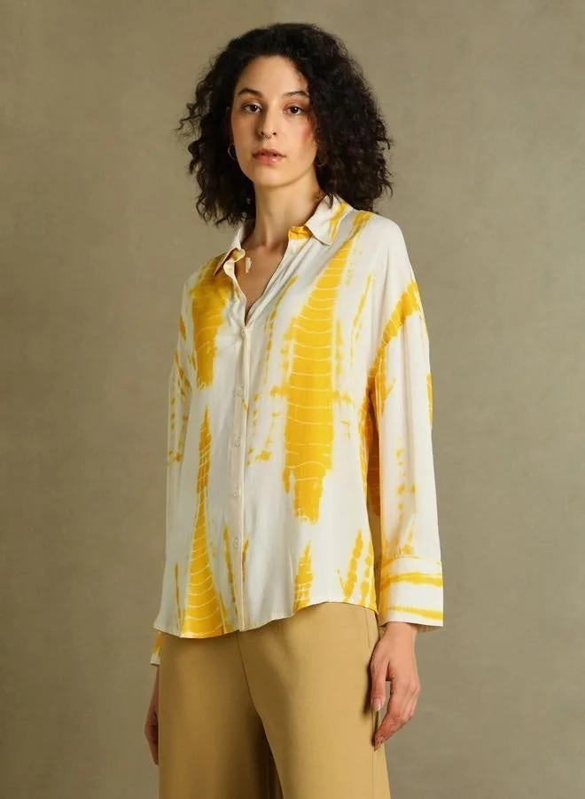 Yellow Printed Shirt for Women - Oversized Fit, Vibrant