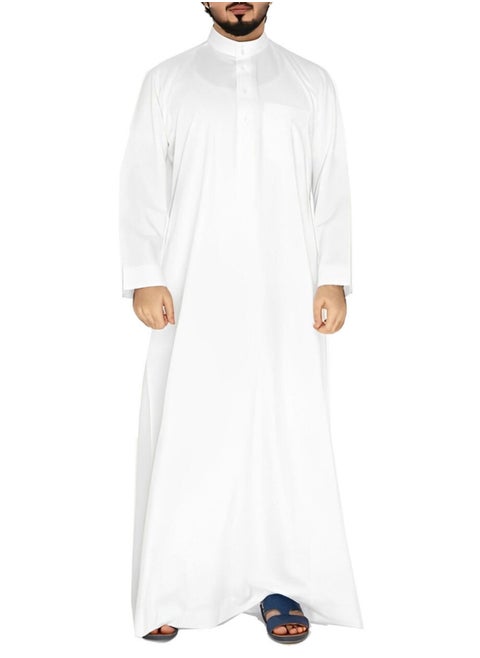 Men’s Traditional Saudi Thobe | Hand-Stitched Kandora Jubba | Premium Fabric | Band Collar with Open Placket | 3 Pockets