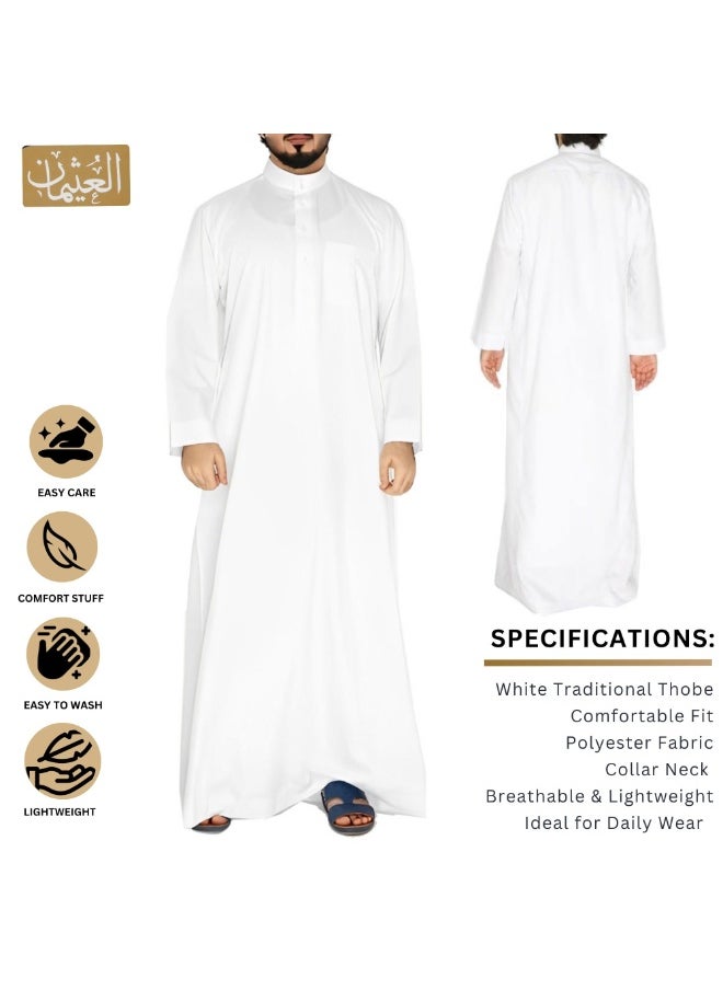 Al othaiman - Men’s Traditional Saudi Thobe | Hand-Stitched Kandora Jubba | Premium Fabric | Band Collar with Open Placket | 3 Pockets - Image 1
