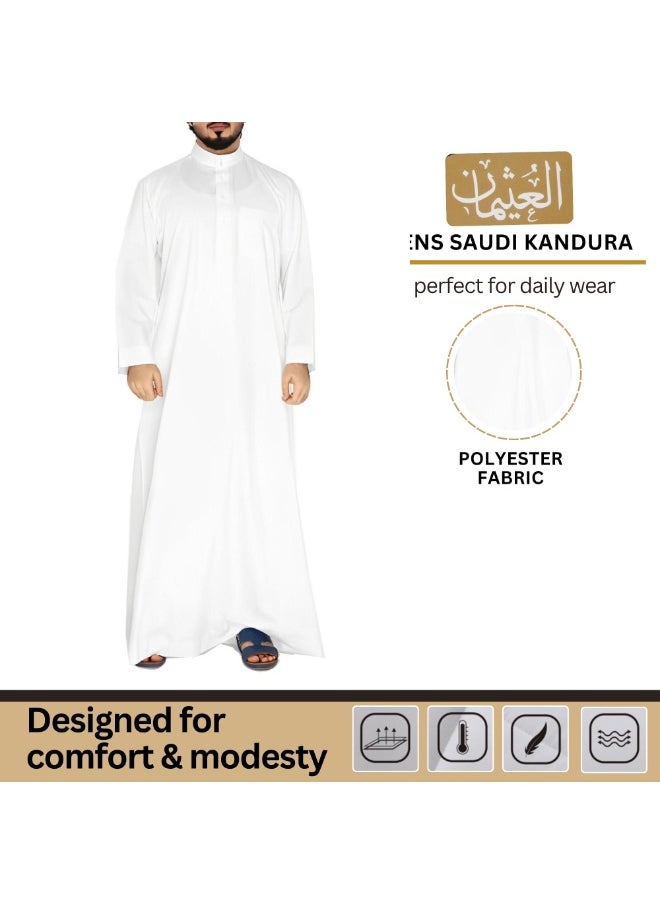Al othaiman Men’s Traditional Saudi Thobe | Hand-Stitched Kandora Jubba | Premium Fabric | Band Collar with Open Placket | 3 Pockets  - Image 4