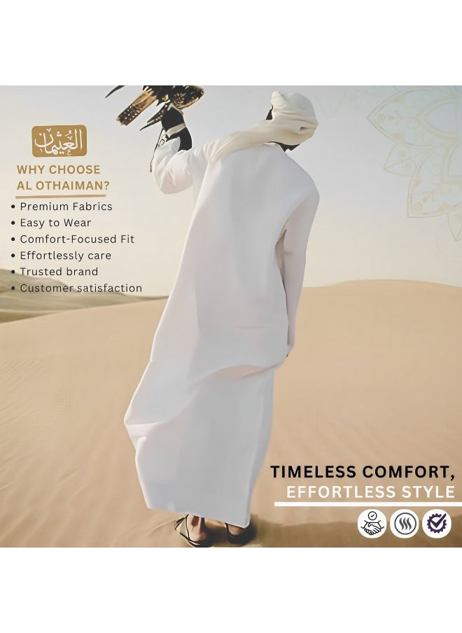 Al othaiman - Men’s Traditional Saudi Thobe | Hand-Stitched Kandora Jubba | Premium Fabric | Band Collar with Open Placket | 3 Pockets - Image 1