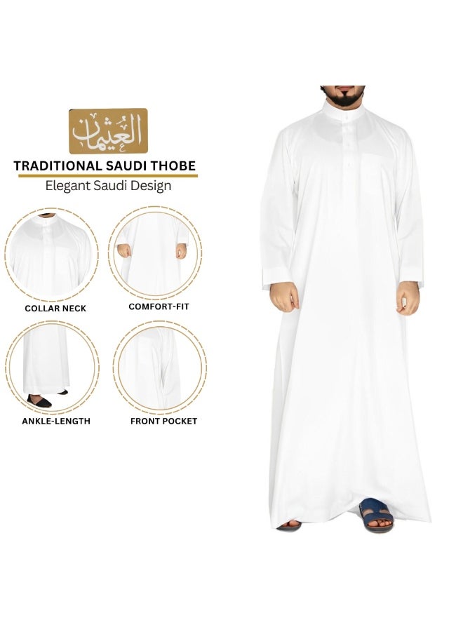 Al othaiman Men’s Traditional Saudi Thobe | Hand-Stitched Kandora Jubba | Premium Fabric | Band Collar with Open Placket | 3 Pockets  - Image 5