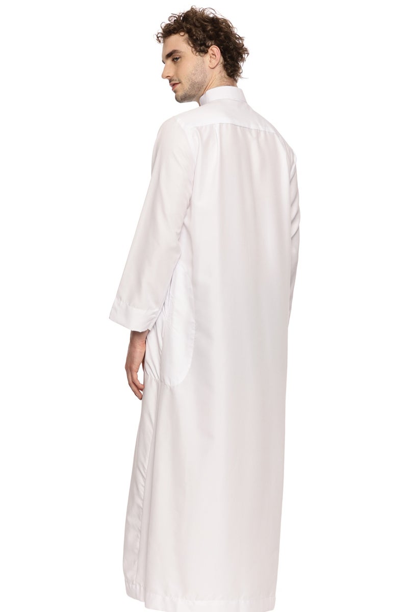 Men’s Traditional Saudi Thobe | Hand-Stitched Kandora Jubba | Premium Fabric | Band Collar with Open Placket | 3 Pockets