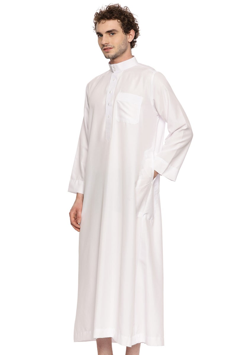Men’s Traditional Saudi Thobe | Hand-Stitched Kandora Jubba | Premium Fabric | Band Collar with Open Placket | 3 Pockets