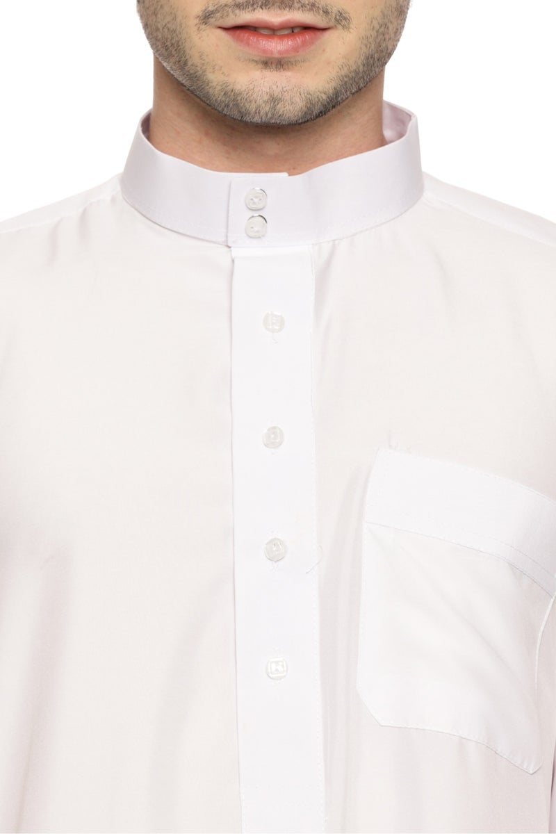Men’s Traditional Saudi Thobe | Hand-Stitched Kandora Jubba | Premium Fabric | Band Collar with Open Placket | 3 Pockets