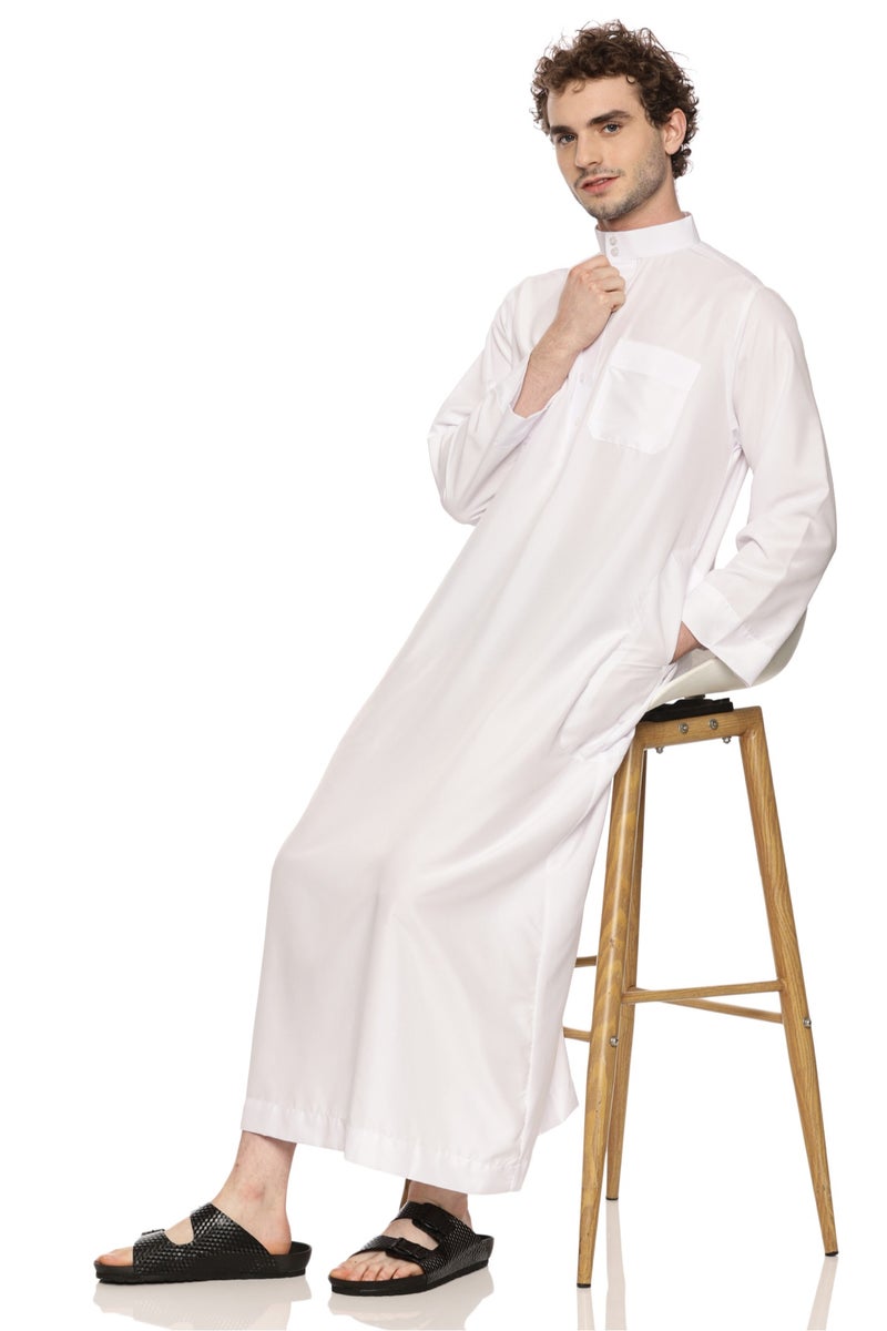 Men’s Traditional Saudi Thobe | Hand-Stitched Kandora Jubba | Premium Fabric | Band Collar with Open Placket | 3 Pockets