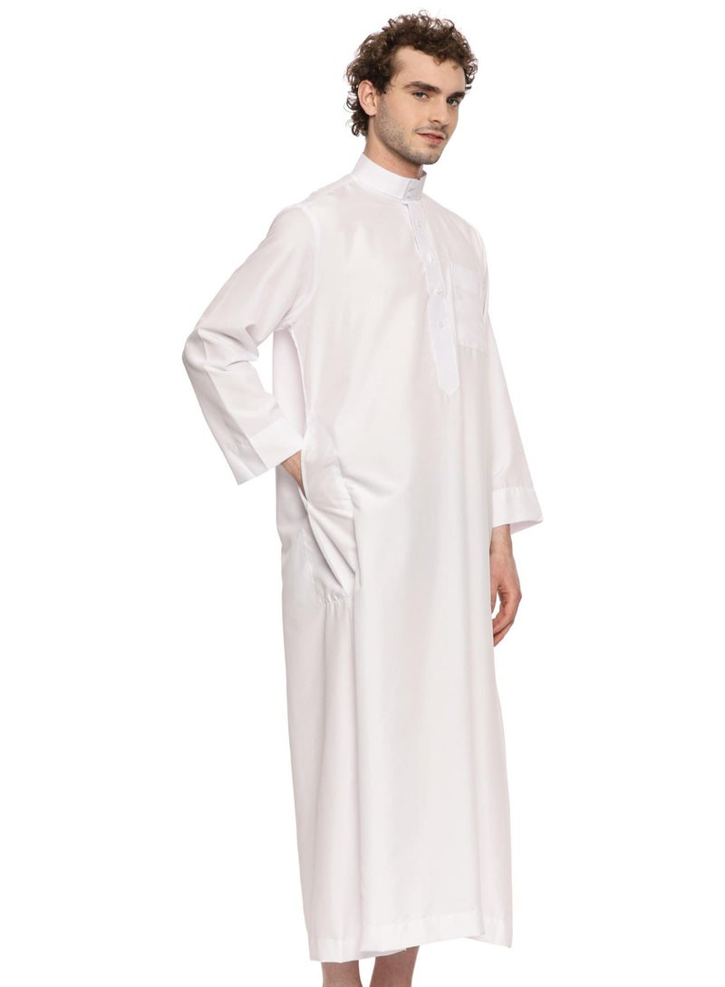 Al othaiman Men’s Traditional Saudi Thobe | Hand-Stitched Kandora Jubba | Premium Fabric | Band Collar with Open Placket | 3 Pockets - Image 1
