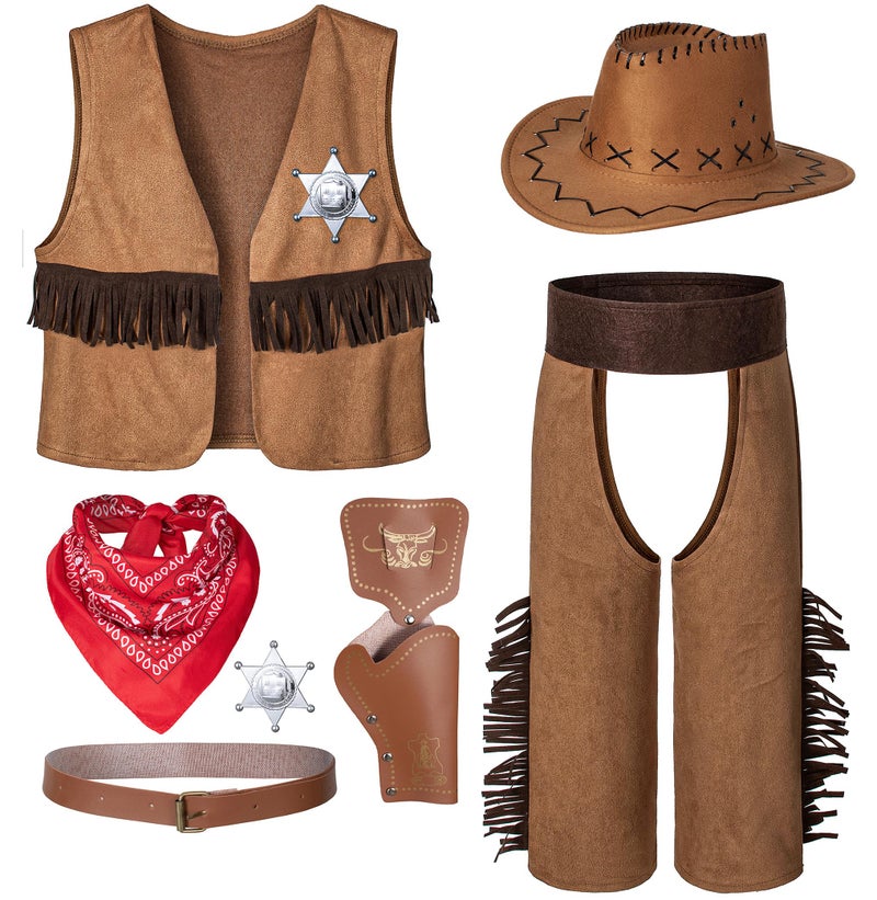 TOGROP Cowboy Costume for Boys 7pcs Set Kids Dress Up Birthday Party Halloween Cosplay 1011 Years