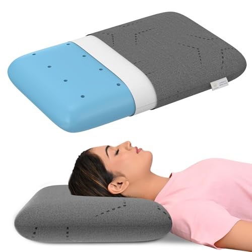 MY ARMOR Ventilated Cool Gel Memory Foam Pillow, Orthopedic Pillows for Neck Pain Relief, Queen Size - 4.5 Inch Thickness with Grey Colour Removable Pillow Cover - Pack of 1 - Image 1