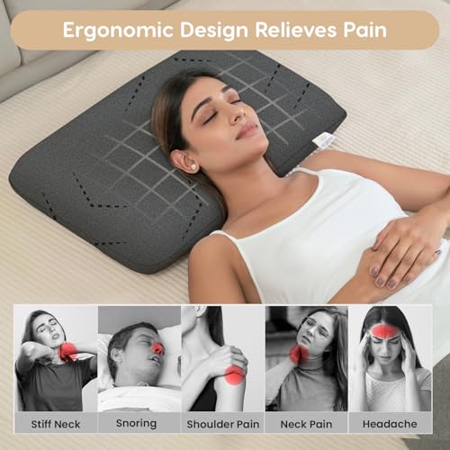 MY ARMOR Ventilated Cool Gel Memory Foam Pillow, Orthopedic Pillows for Neck Pain Relief, Queen Size - 4.5 Inch Thickness with Grey Colour Removable Pillow Cover - Pack of 1 - Image 4
