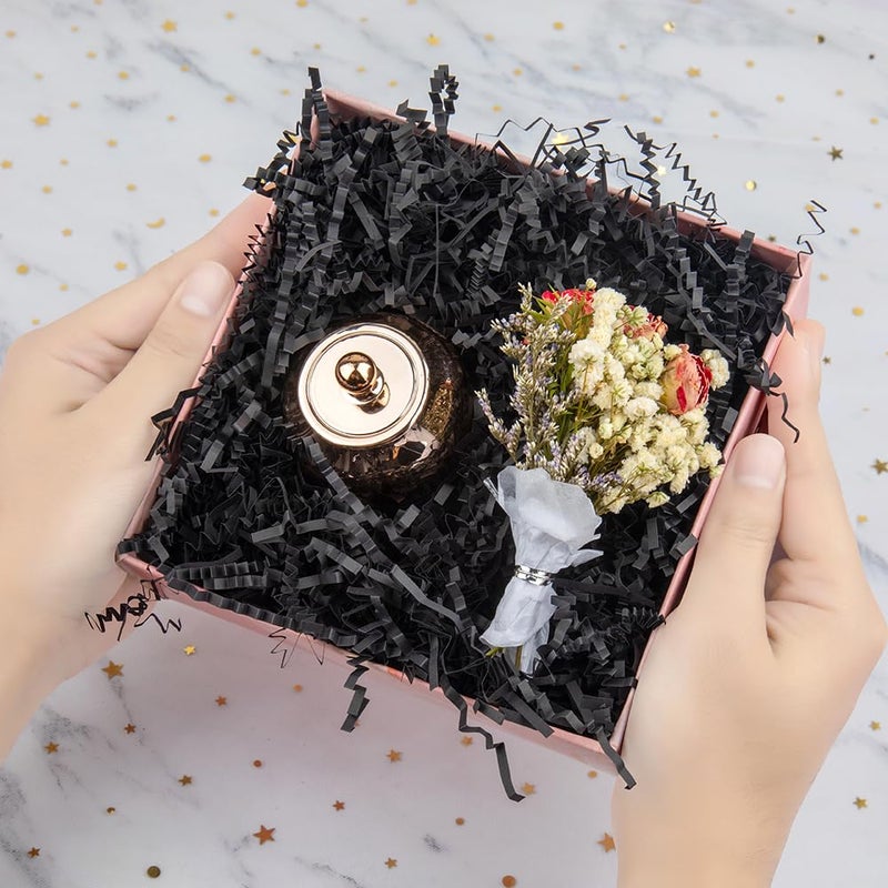 Caleihd Crinkle Cut Paper Shred Packing Grass Cushion Paper Streamer for Christmas Wedding Birthday Bridesmaid Engagement Craft Gift Boxes Bags Basket Filler Decoration 4.5oz Black - Image 3