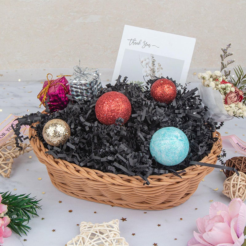 Caleihd Crinkle Cut Paper Shred Packing Grass Cushion Paper Streamer for Christmas Wedding Birthday Bridesmaid Engagement Craft Gift Boxes Bags Basket Filler Decoration 4.5oz Black - Image 5