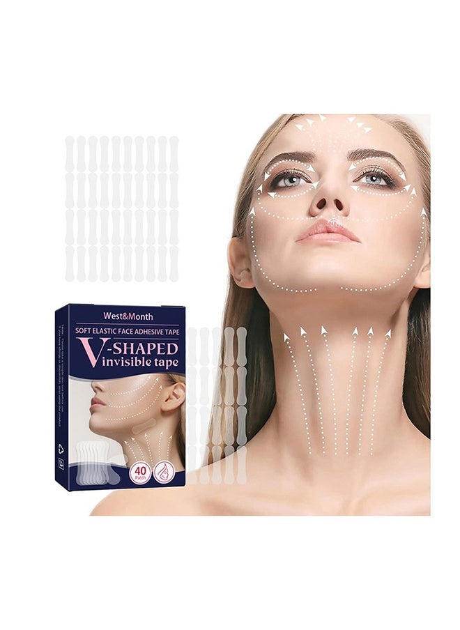 West&Month 40 Pieces Face Lift V Shaped Invisible Face Tape Tighten Hide Double Chin And Wrinkles  - Image 1