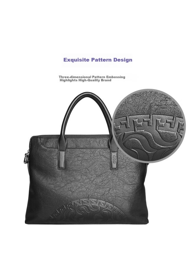 Cow Men's Briefcase Large Capacity Business Fashion Men's Handbag C-9898 Black 14 Inch - Image 5