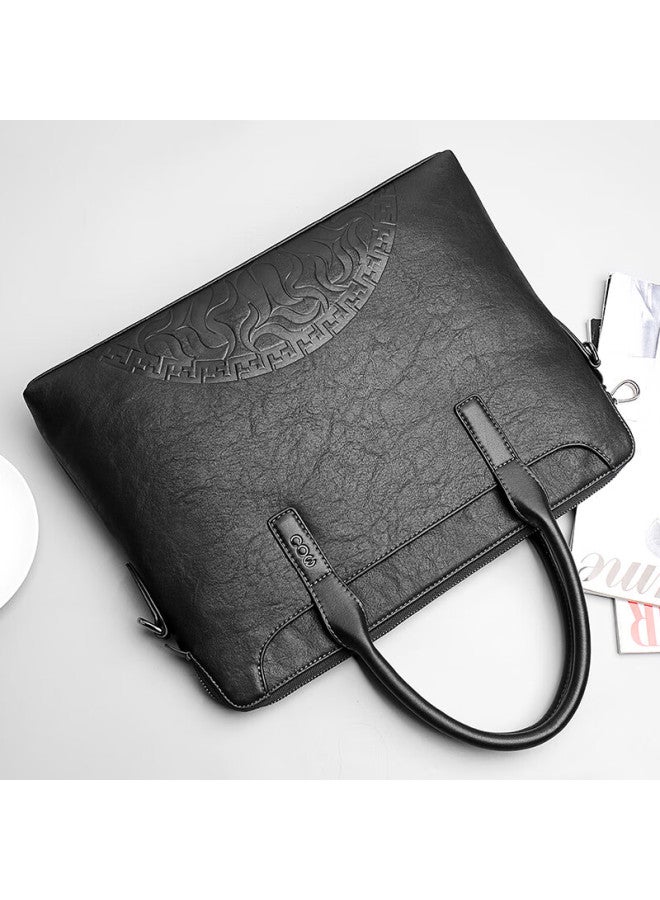 Cow Men's Briefcase Large Capacity Business Fashion Men's Handbag C-9898 Black 14 Inch - Image 2