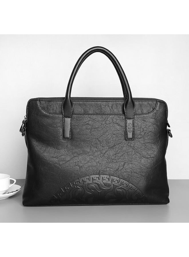 Cow Men's Briefcase Large Capacity Business Fashion Men's Handbag C-9898 Black 14 Inch - Image 3