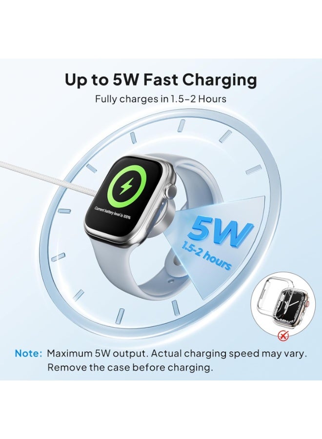 ESCASE Fast 5W for Apple Watch Charger USB C Fast Charging iWatch Charger Magnetic Wireless, Nylon Braided Cord, Prevents Bending and Cracking, Compatible with iWatch Ultra 3/2/1, Series 11/10/9/8/7/6/5/4/3/2/1, SE 3/2/1 - Image 4