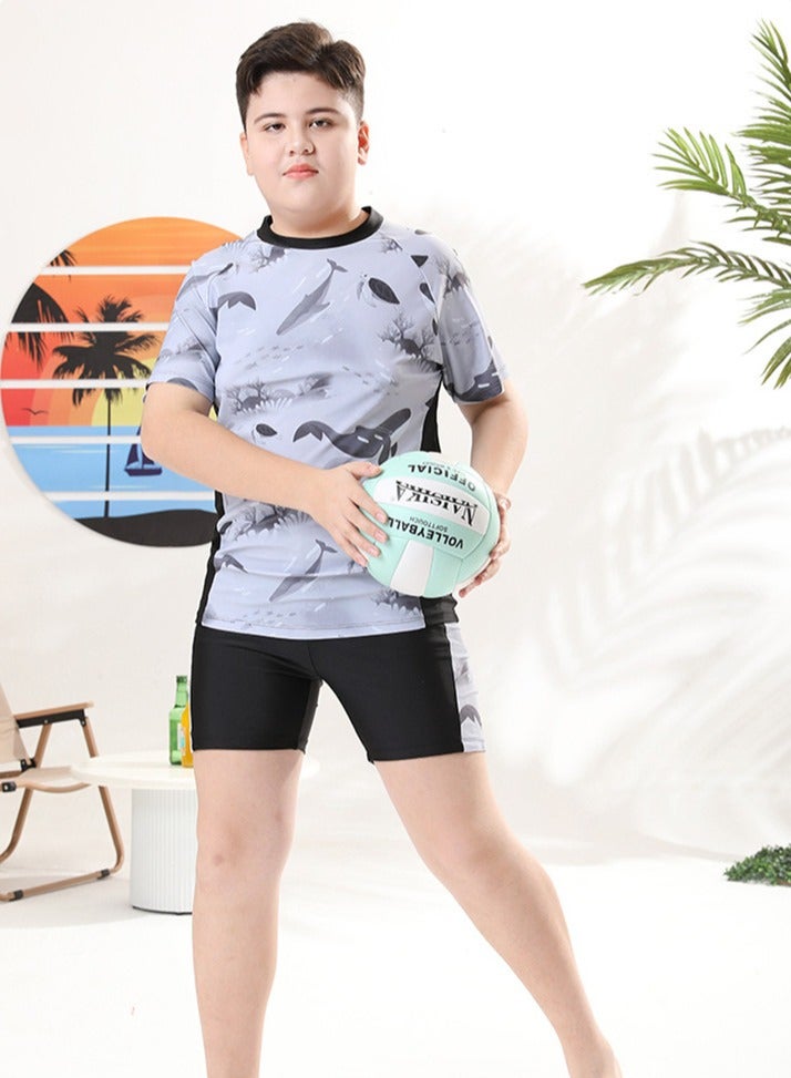 Loquat Boys Quick Dry Split Swimsuits Set Short Sleeve Swim Shirts ,Swim Trunks 2 Piece Swim Set - Image 3