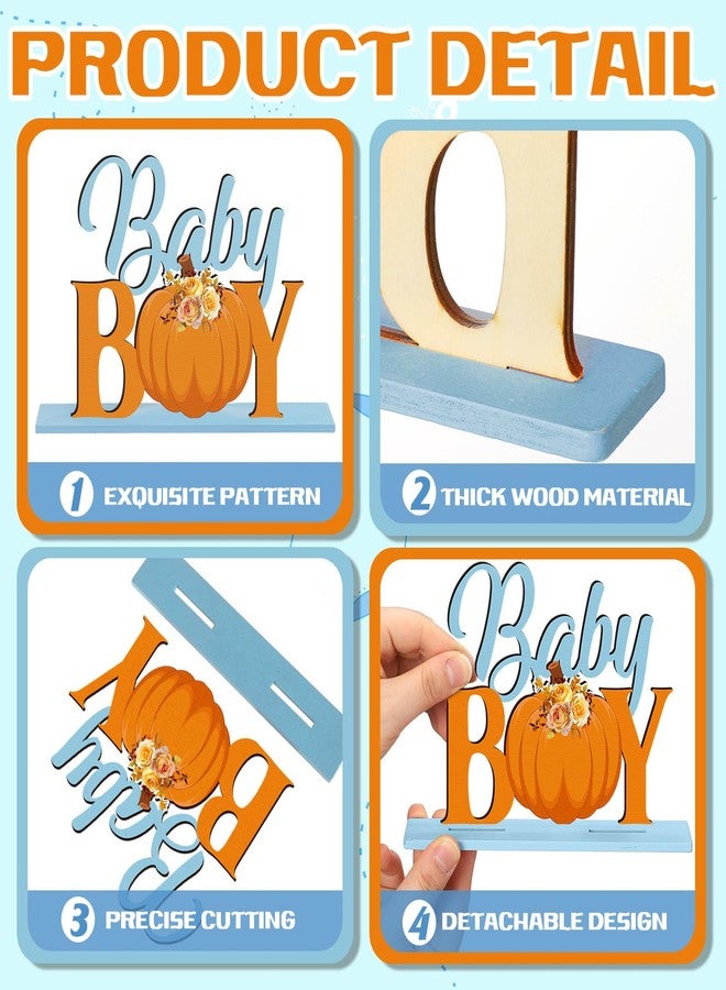 DoubleFill مجموعة دبل فيل المكونة من 6 قطع من زينة عيد الشكر لحفلات استقبال المولود الجديد، قطع مركزية خشبية على شكل يقطينة زرقاء، زينة طاولة من خشب القيقب للأولاد، زينة طاولة عيد الميلاد الأول للأولاد، حفلة الكشف عن جنس المولود - Image 5