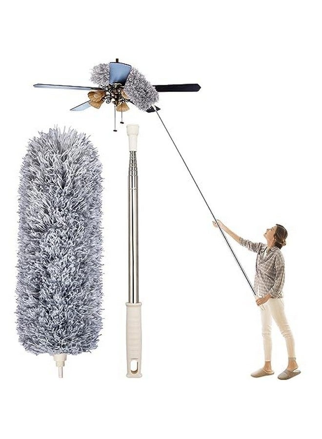 TECH LOGO ELECTRONICS Feather Duster for for Home Cleaning Wall Spider Web Cleaning Stick with 100 Inch Long Handle Ceiling Fan Cleaner Brush Roof Cleaning Brush Adjustable Long Broom Stick - Image 1