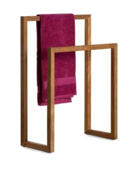 Umark Wooden Towel Stand Rack with 3 Rails, Freestanding Bathroom Storage, Brown (Natural) - Image 1