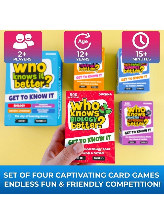 QUOKKA Board Games for Kids 8-12 and Family - Set of 4 Who Knows It Better? - 2000+ Questions Across Biology, Culture, STEM and Math - Educational Trivia Cards for Learning and Game Night - Image 2