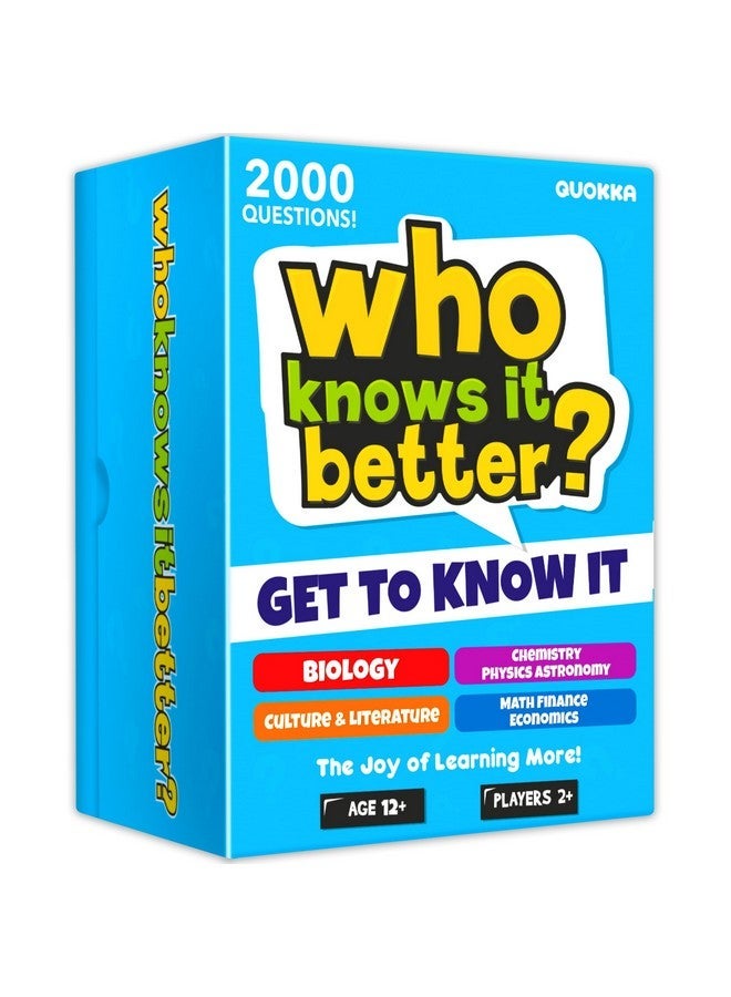 QUOKKA Board Games for Kids 8-12 and Family - Set of 4 Who Knows It Better? - 2000+ Questions Across Biology, Culture, STEM and Math - Educational Trivia Cards for Learning and Game Night - Image 1