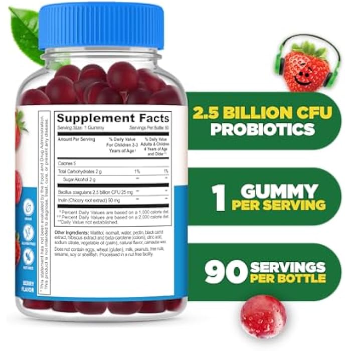 Lifeable Sugar Free Probiotics with Prebiotics Fiber for Kids – Great Tasting Natural Flavor Gummy Supplement – Keto Friendly Probiotic Chewable – 90 Gummies - Image 2