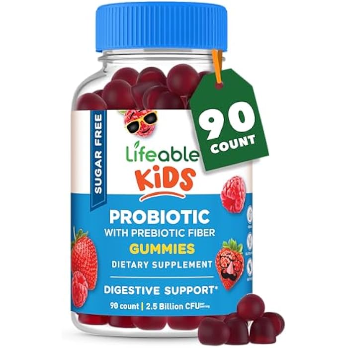 Lifeable Sugar Free Probiotics with Prebiotics Fiber for Kids – Great Tasting Natural Flavor Gummy Supplement – Keto Friendly Probiotic Chewable – 90 Gummies - Image 1