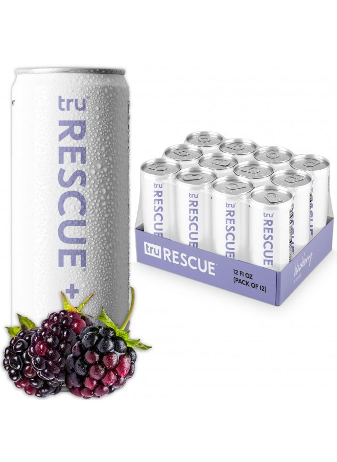 Tru Tru Rescue Sparkling Water, Recovery Detox Drinks with Electrolytes for Liquid Hydration, Blackberry Flavored, 12 oz (Pack of 12)  - Image 1