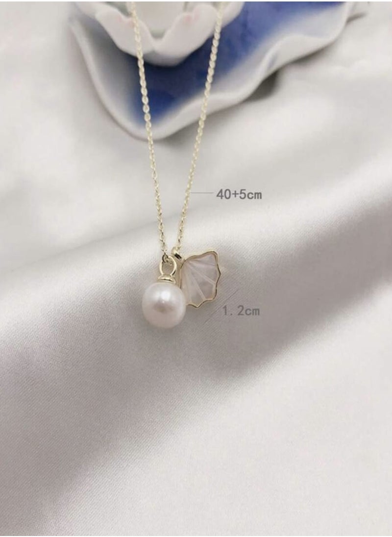 YUCCA Natural Shell Beads Necklace Ring Earrings Set for Women, Perfect Gift, New Fashion Shoulder Bone Clasp Clef Chain  - Image 3