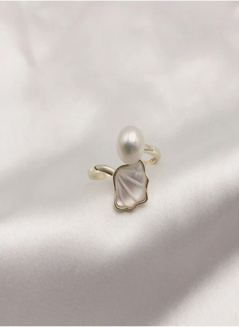 YUCCA Natural Shell Beads Necklace Ring Earrings Set for Women, Perfect Gift, New Fashion Shoulder Bone Clasp Clef Chain  - Image 5