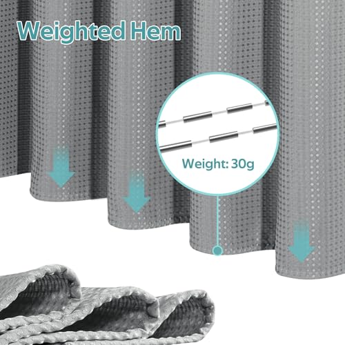 Vipfree 3 in 1 Shower Curtain Set, Waffle Shower Curtain and Liner Set with 12 Double Sided Shower Curtain Hooks, 258GSM Luxury Weighted Cloth Shower Curtains for Bathroom, 72 W x 72 H, Grey - Image 5