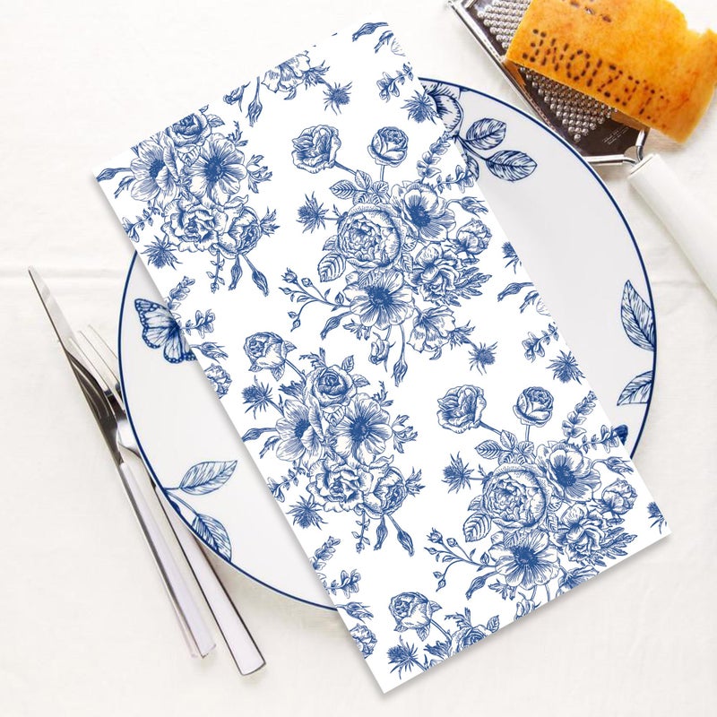 peony man 50 Pack Blue Floral Paper Napkins Blue Flower Guest Napkin Disposable 3 Ply Decorative Floral Hand Towels Dinner Napkins for Bridal Shower Baby Shower Wedding Birthday Dinner Party Supplies - Image 4