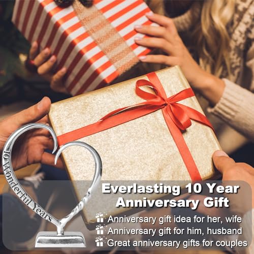 BESZONE 10 Year Anniversary Tin Gifts for Her Him Gift 10th Wedding Anniversary for Couples Wife Husband Men, Hand Forged Tin Aluminum Heart Art Keepsake Home Decor Artwork - Image 5
