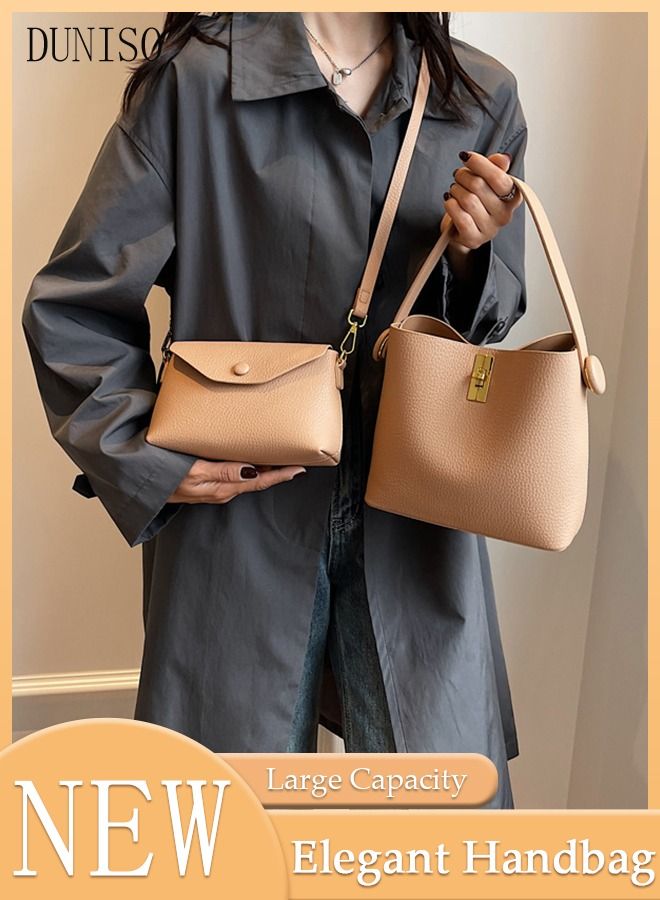 DUNISO 2PCS Bucket Bag and Purses For Women Shoulder Bag Handbag with 2 Detachable Straps Womens Elegant Crossbody Bags with Large Capacity Gift for Mother Girl Friend Wife - Image 1
