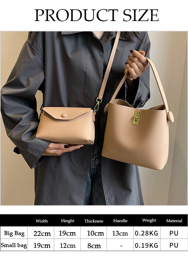 DUNISO 2PCS Bucket Bag and Purses For Women Shoulder Bag Handbag with 2 Detachable Straps Womens Elegant Crossbody Bags with Large Capacity Gift for Mother Girl Friend Wife - Image 4