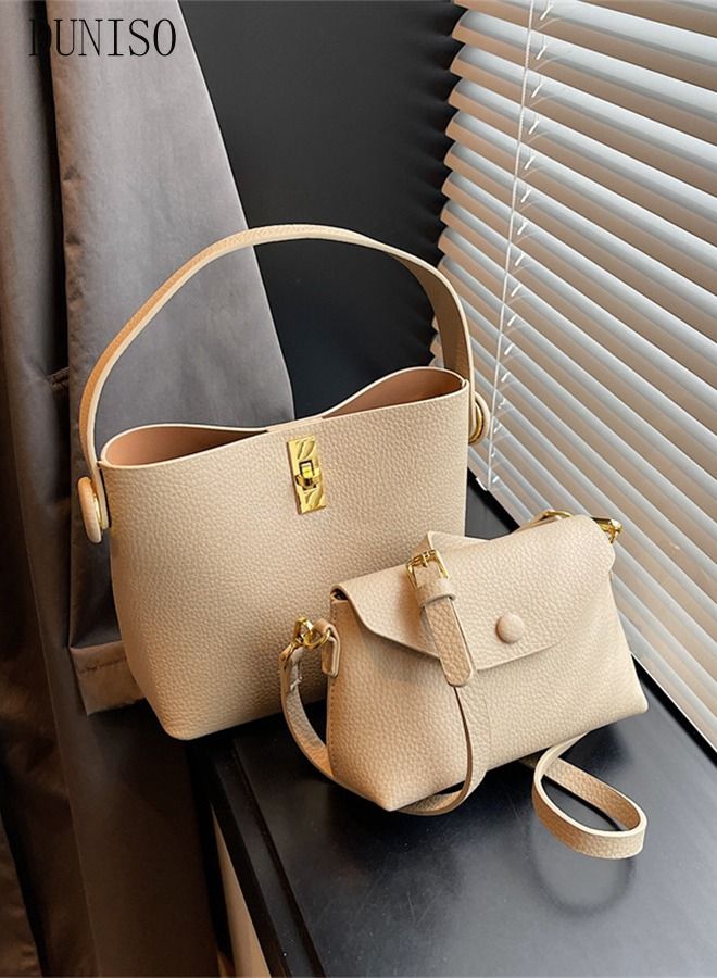 DUNISO 2PCS Bucket Bag and Purses For Women Shoulder Bag Handbag with 2 Detachable Straps Womens Elegant Crossbody Bags with Large Capacity Gift for Mother Girl Friend Wife - Image 2