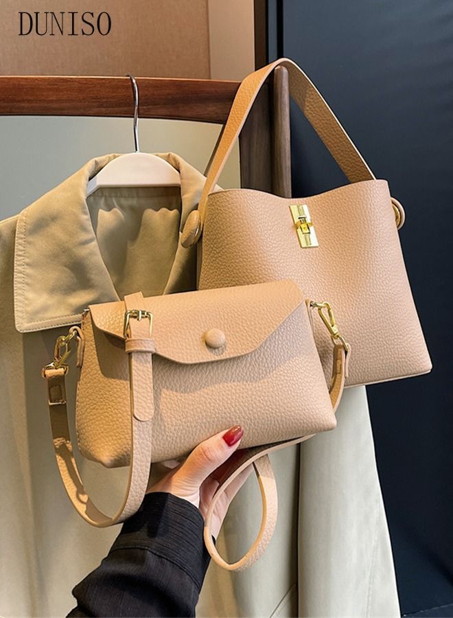 DUNISO 2PCS Bucket Bag and Purses For Women Shoulder Bag Handbag with 2 Detachable Straps Womens Elegant Crossbody Bags with Large Capacity Gift for Mother Girl Friend Wife - Image 5