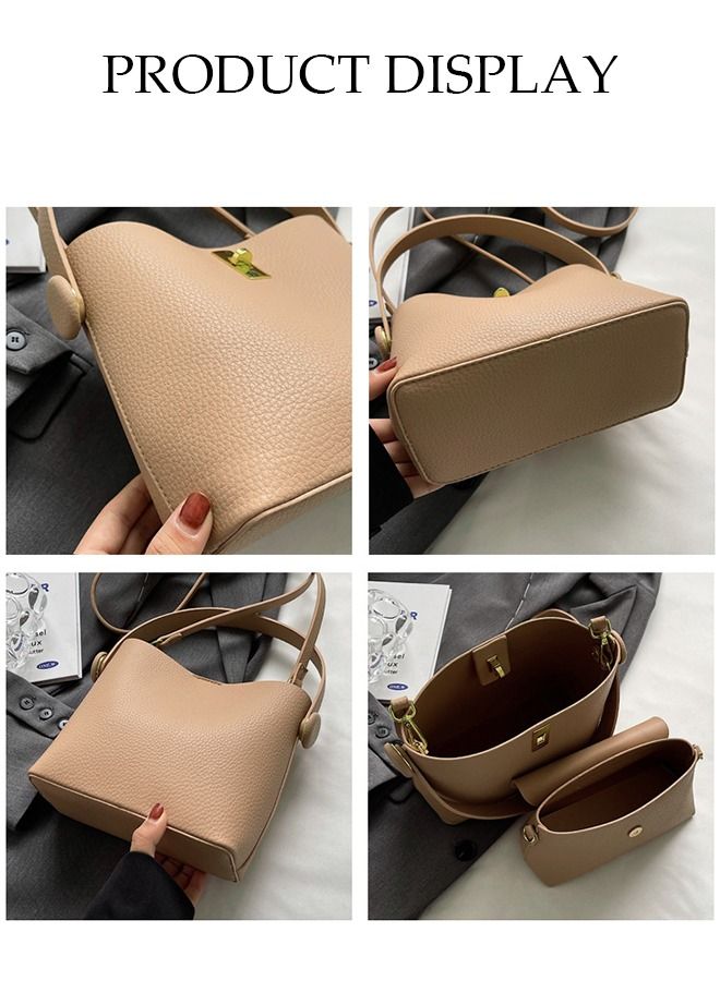 DUNISO 2PCS Bucket Bag and Purses For Women Shoulder Bag Handbag with 2 Detachable Straps Womens Elegant Crossbody Bags with Large Capacity Gift for Mother Girl Friend Wife - Image 3