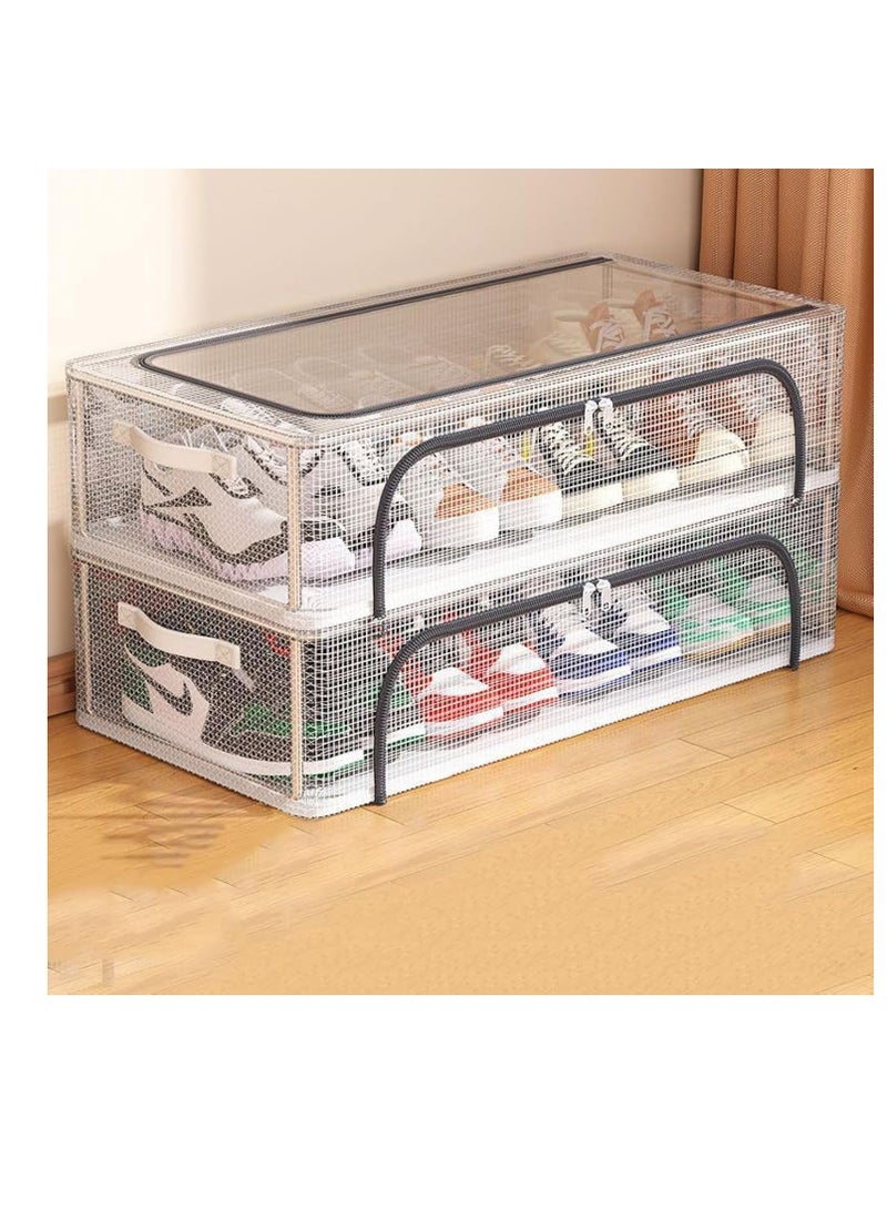  CityRiya-Long تصميم شفافة قابلة للطي مربع الأحذية مع شريط التسليح الإطار ، تخزين مربع الأحذية ، ودائمة ، وتوفير مساحة ( م + ل ) - Image 1
