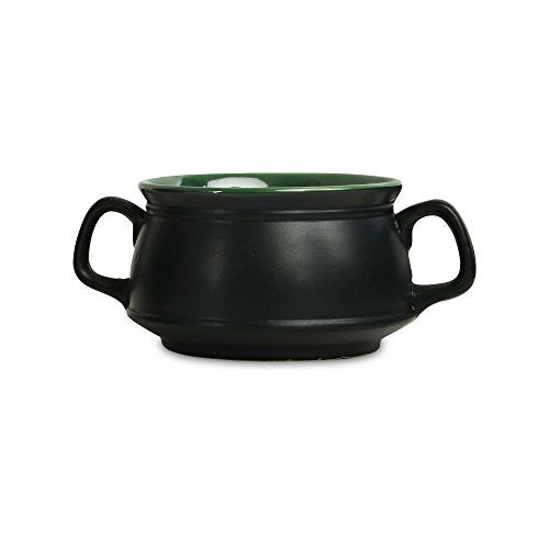 Caffeine Ceramic Handmade Green & Black Double Handle Soup Bowl with Spoon Set of 6 - Image 4