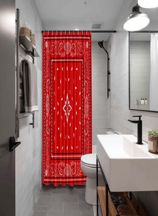 Batmerry Red Black Paisley Decor Shower Curtain,Colorful Floral Vintage Bandana Border Bathroom Decor Polyester Fiber Plastic Rings Quick-Drying Waterproof for Bathtubs/Bathroom, 72x60 inches - Image 2